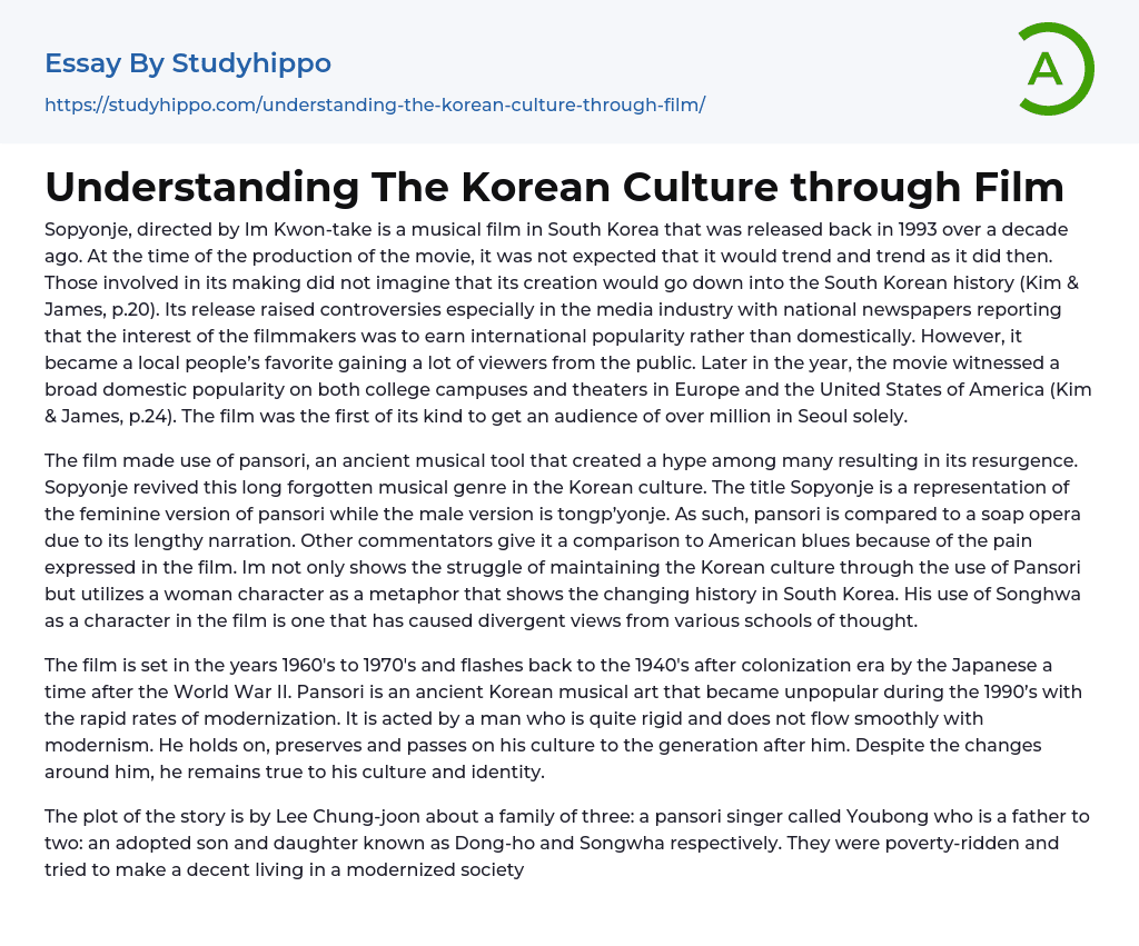 Understanding The Korean Culture through Film Essay Example