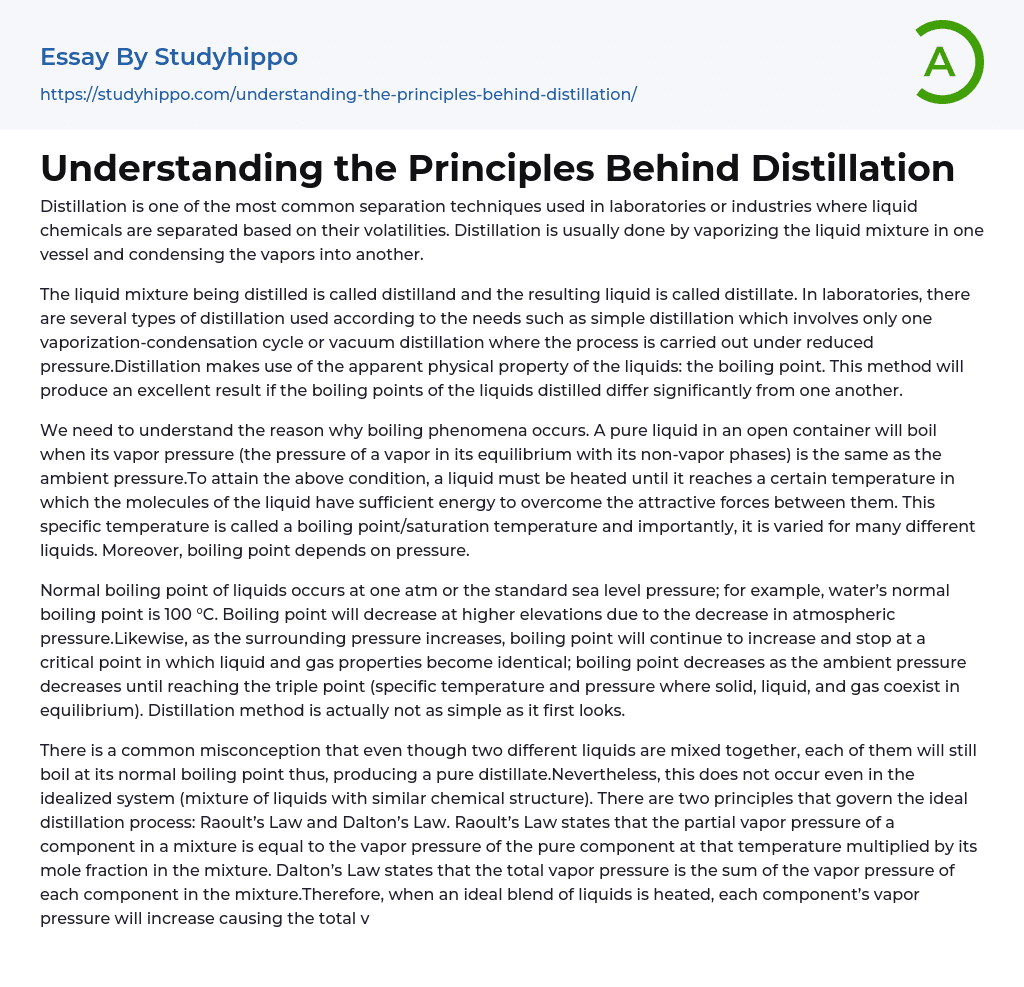 Understanding the Principles Behind Distillation Essay Example