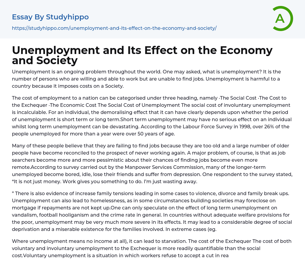 essay on the meaning of unemployment