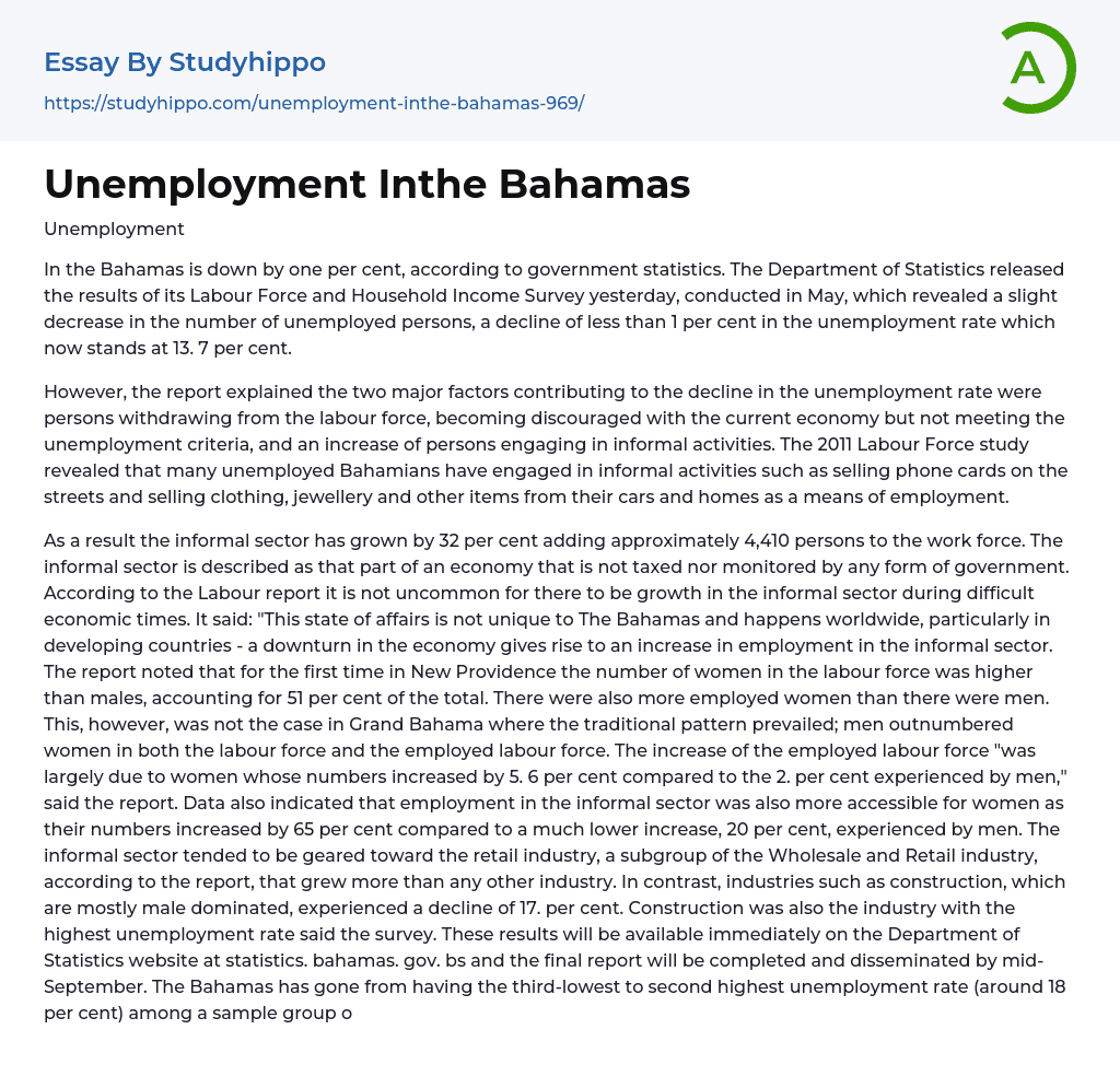Unemployment Inthe Bahamas Essay Example