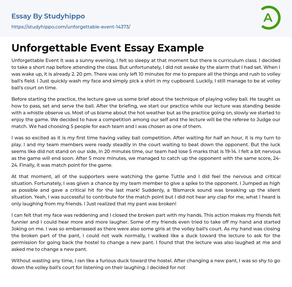 Unforgettable Event Essay Example