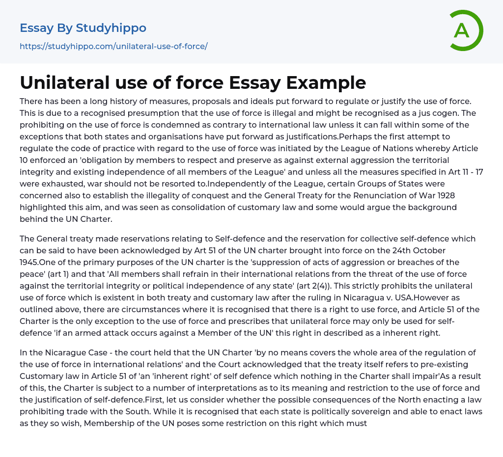 Unilateral use of force Essay Example