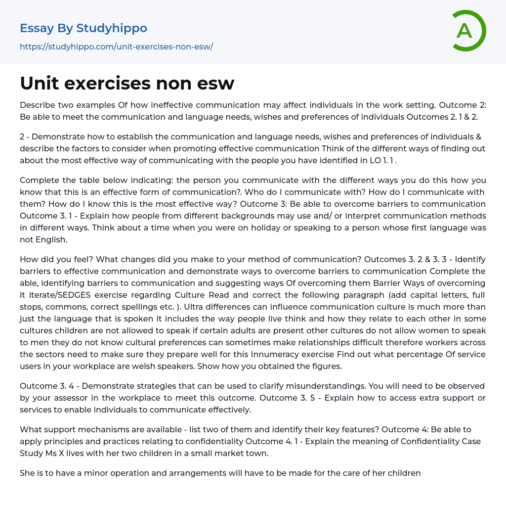 Unit exercises non esw Essay Example