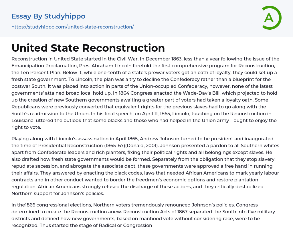 United State Reconstruction Essay Example