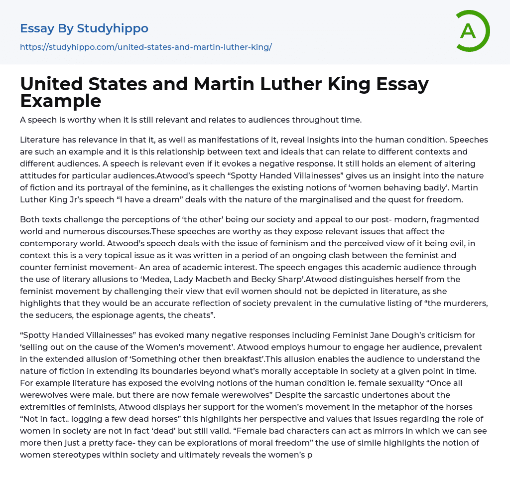 United States and Martin Luther King Essay Example
