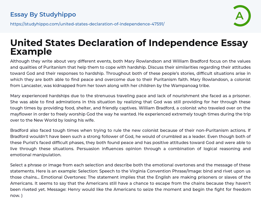 United States Declaration of Independence Essay Example