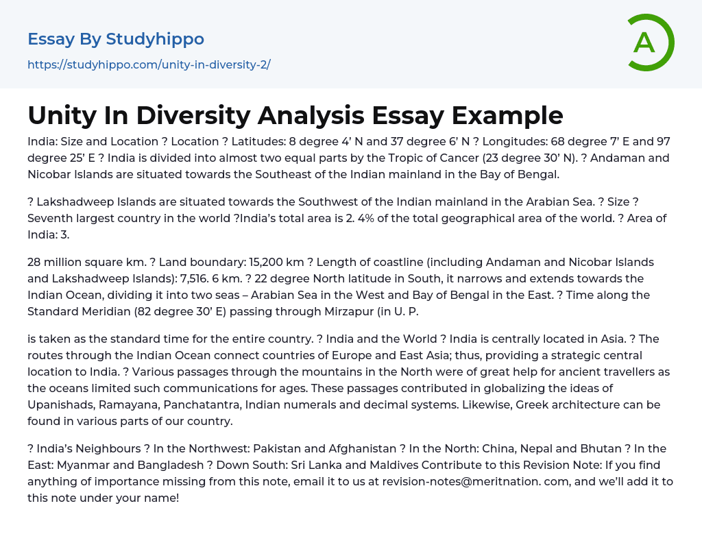 Unity In Diversity Analysis Essay Example