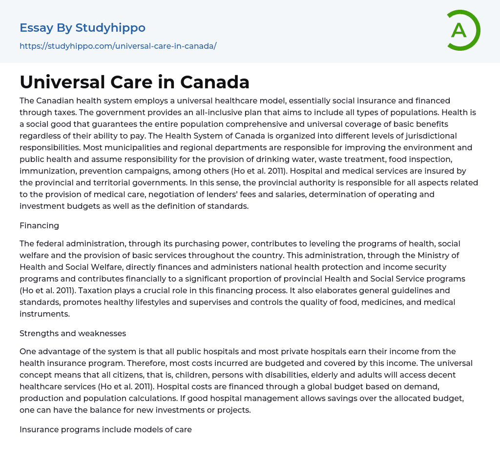 Universal Care in Canada Essay Example