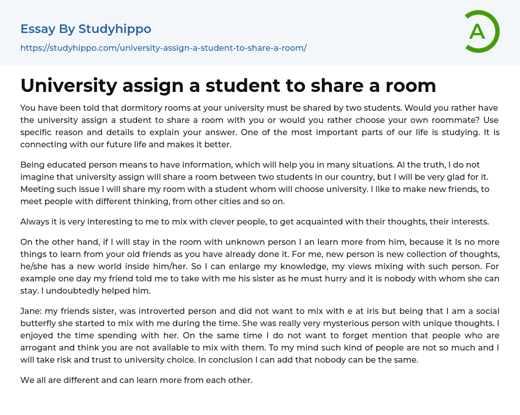 University assign a student to share a room Essay Example