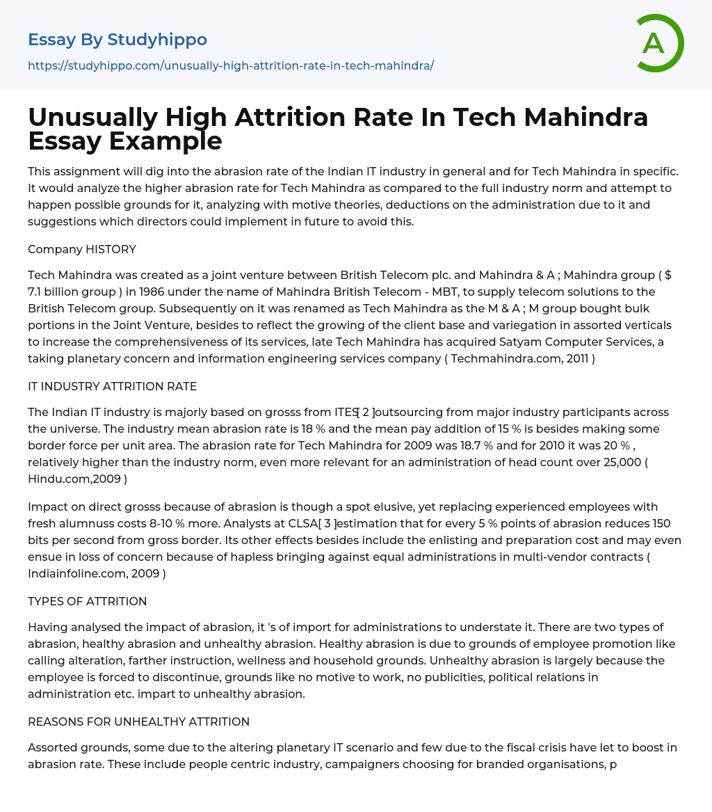 Unusually High Attrition Rate In Tech Mahindra Essay Example