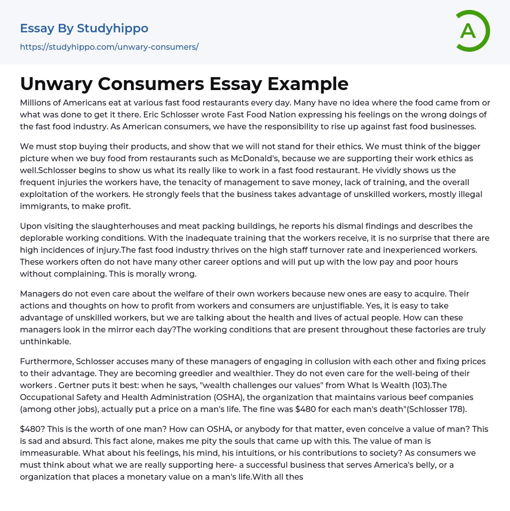Unwary Consumers Essay Example