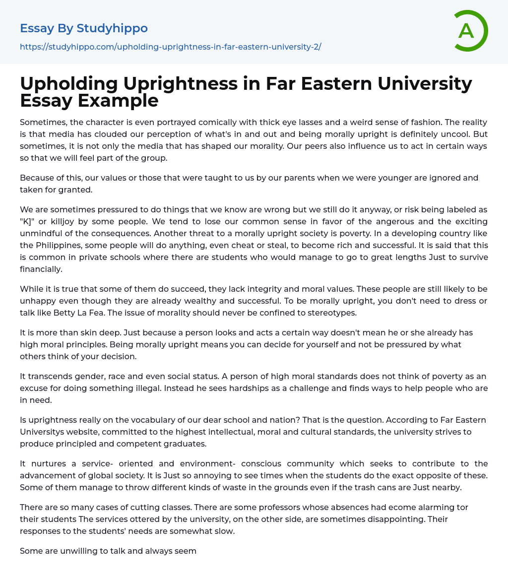 Upholding Uprightness in Far Eastern University Essay Example