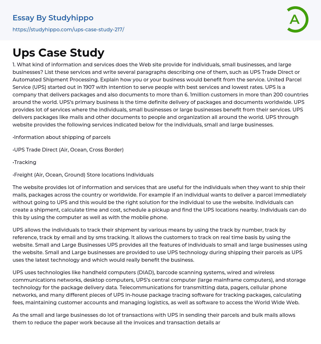 ups case study questions and answers