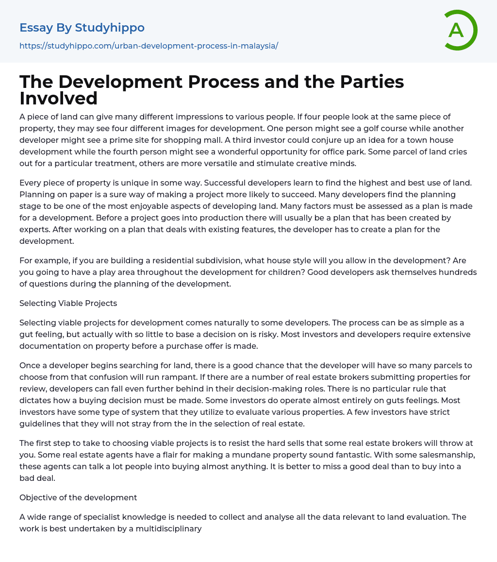 The Development Process and the Parties Involved Essay Example