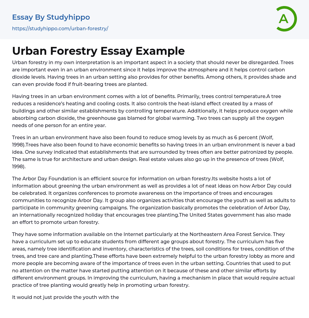 Urban Forestry Essay Example