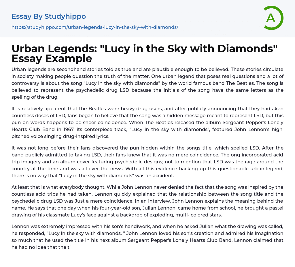 Urban Legends: “Lucy in the Sky with Diamonds” Essay Example