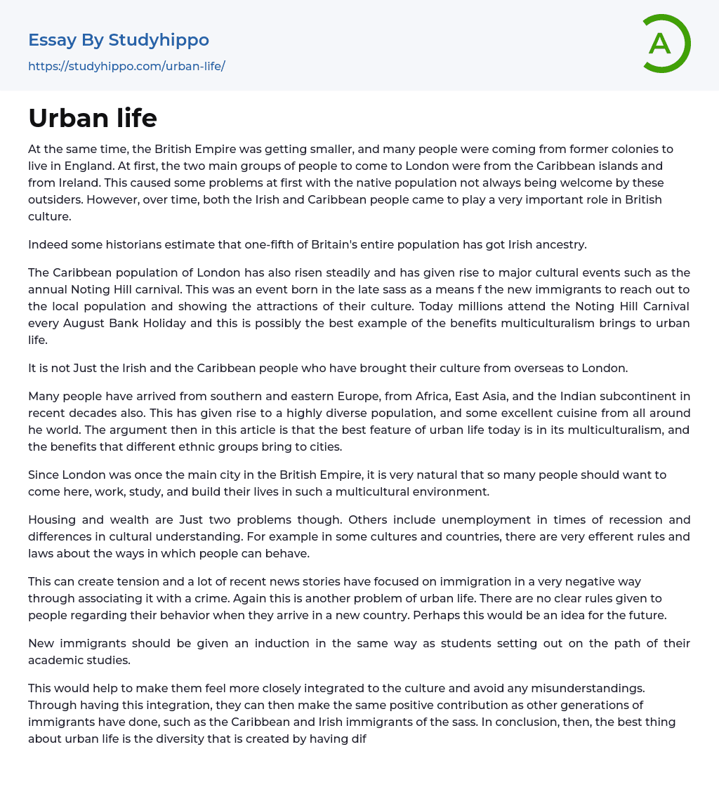 urban life essay 150 words