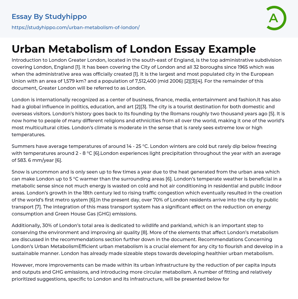 Urban Metabolism of London Essay Example
