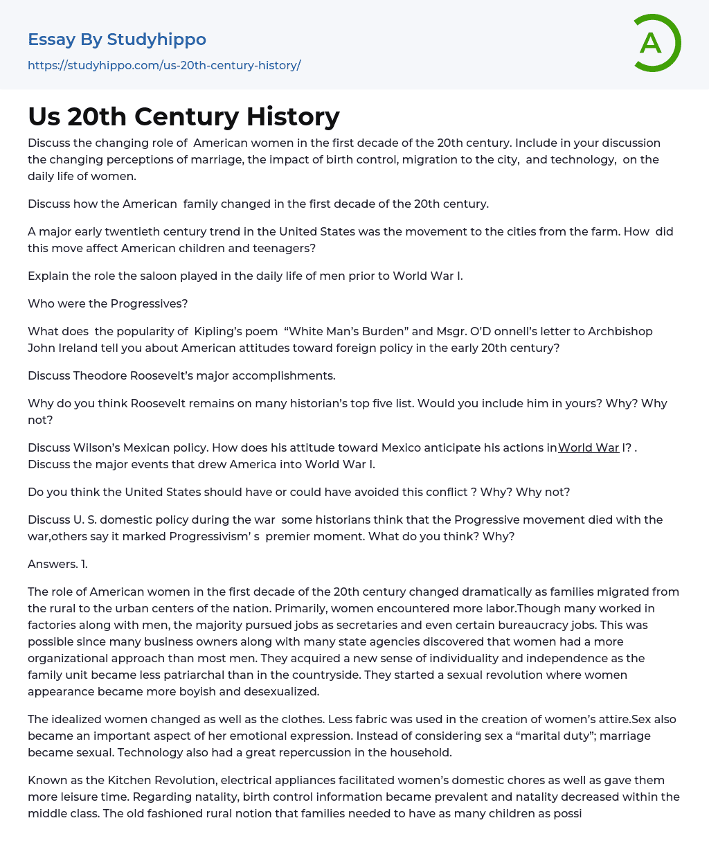 introduction of 20th century essay
