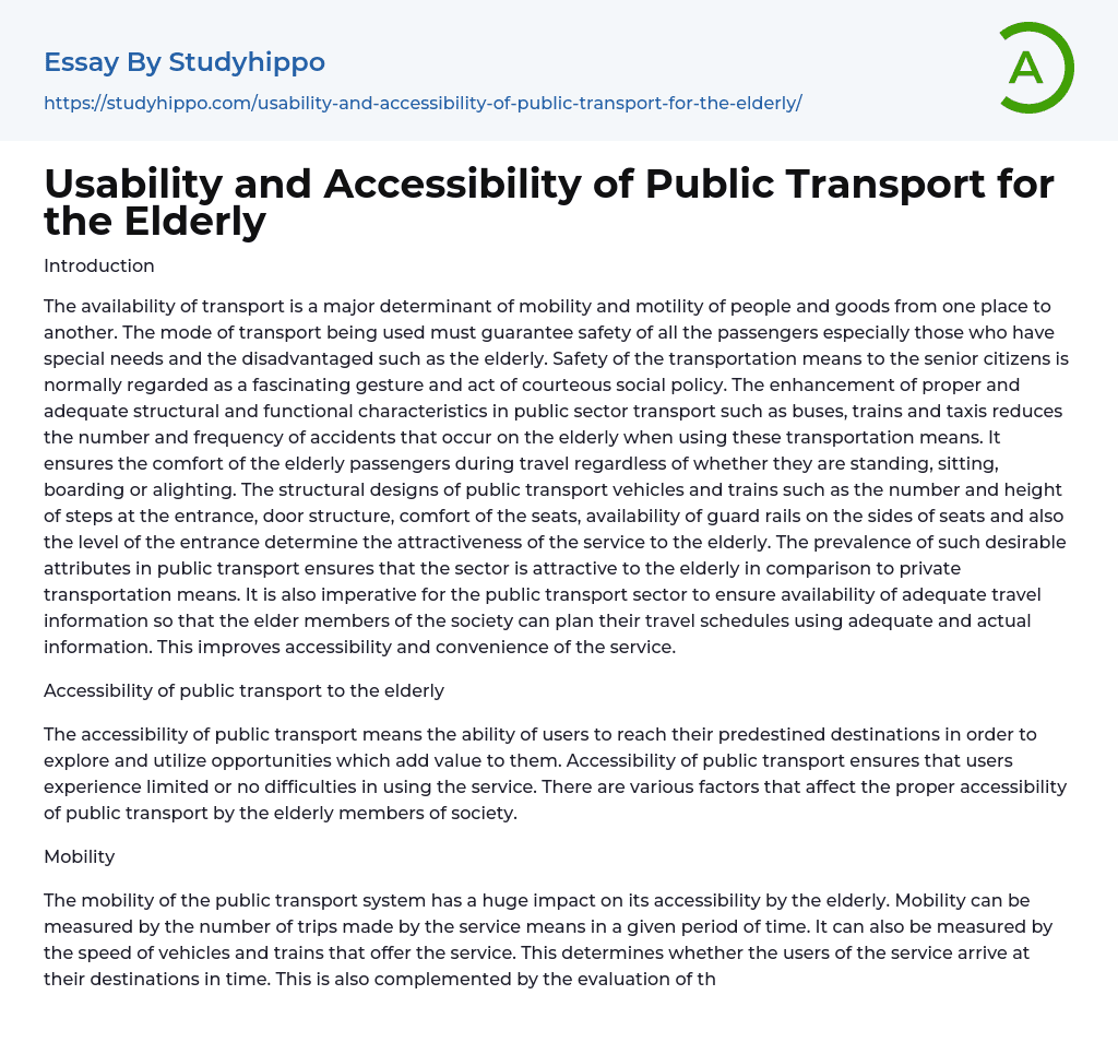 Usability and Accessibility of Public Transport for the Elderly Essay Example