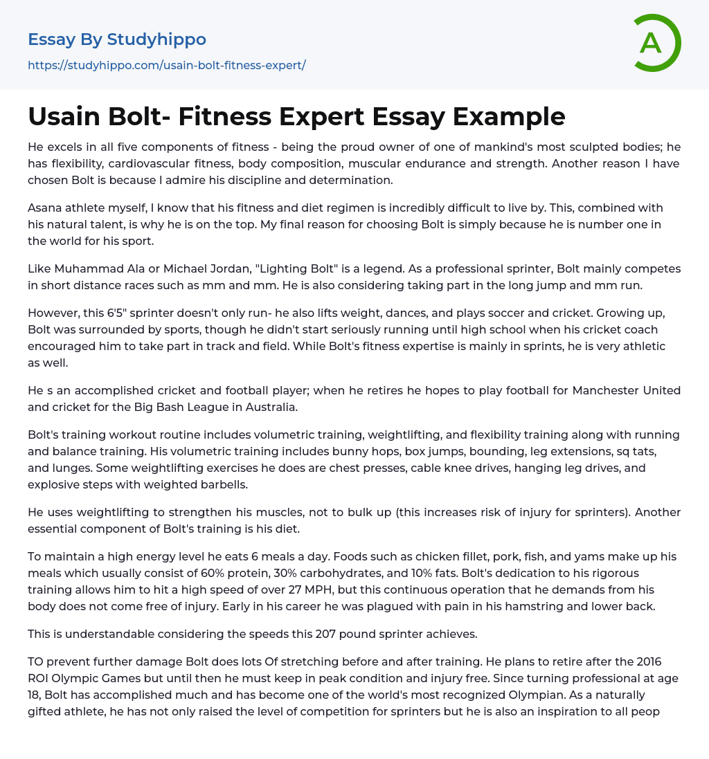 Usain Bolt- Fitness Expert Essay Example