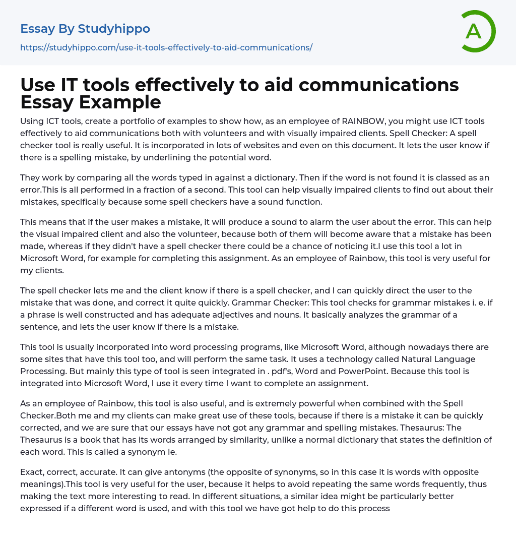 Use IT tools effectively to aid communications Essay Example