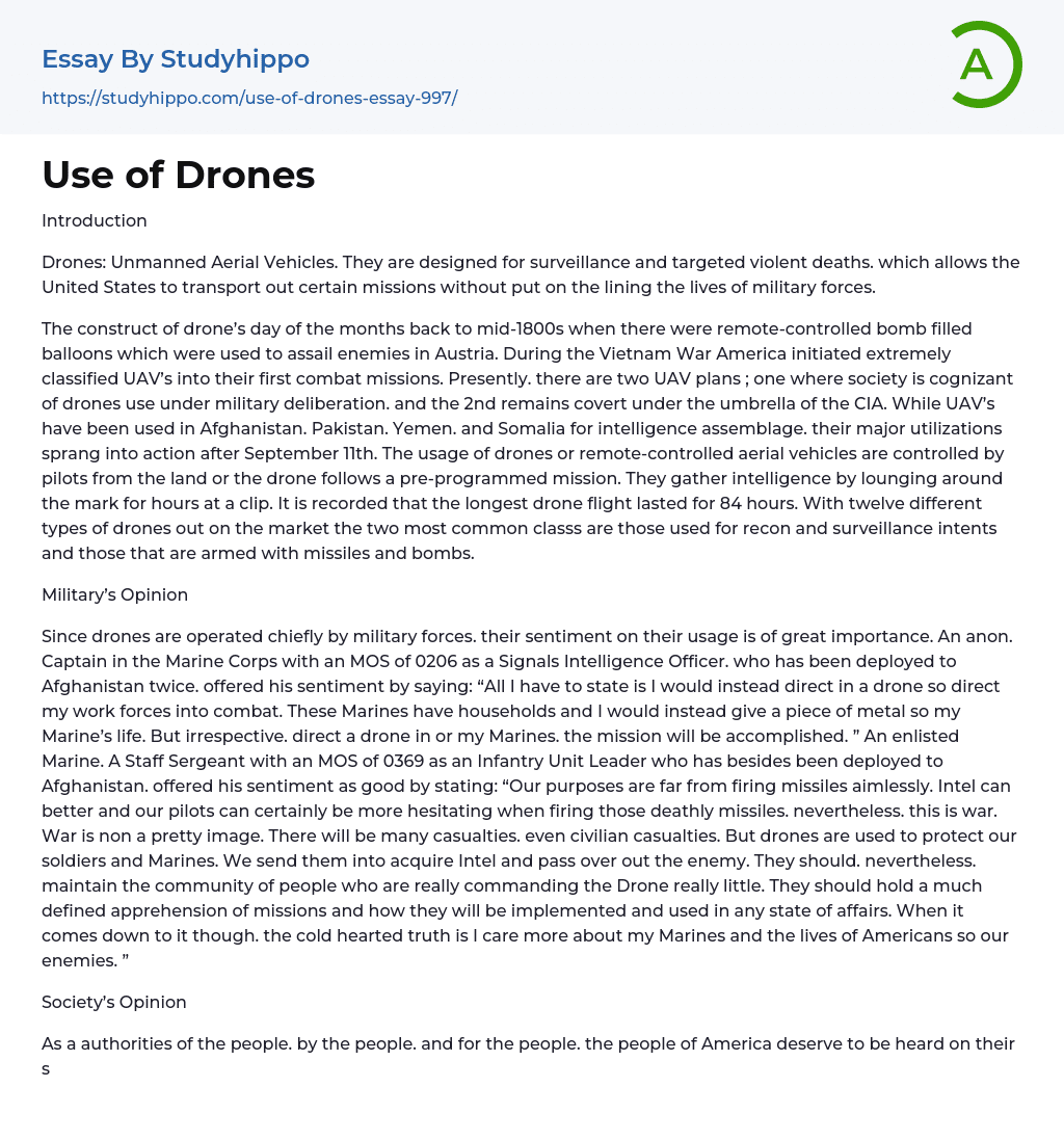 Use of Drones Essay Example