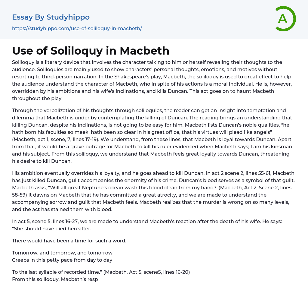 essay on macbeth soliloquy