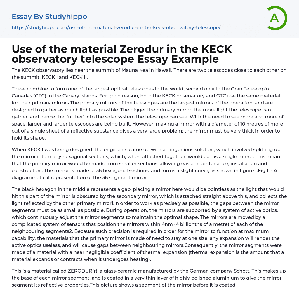 Use of the material Zerodur in the KECK observatory telescope Essay Example