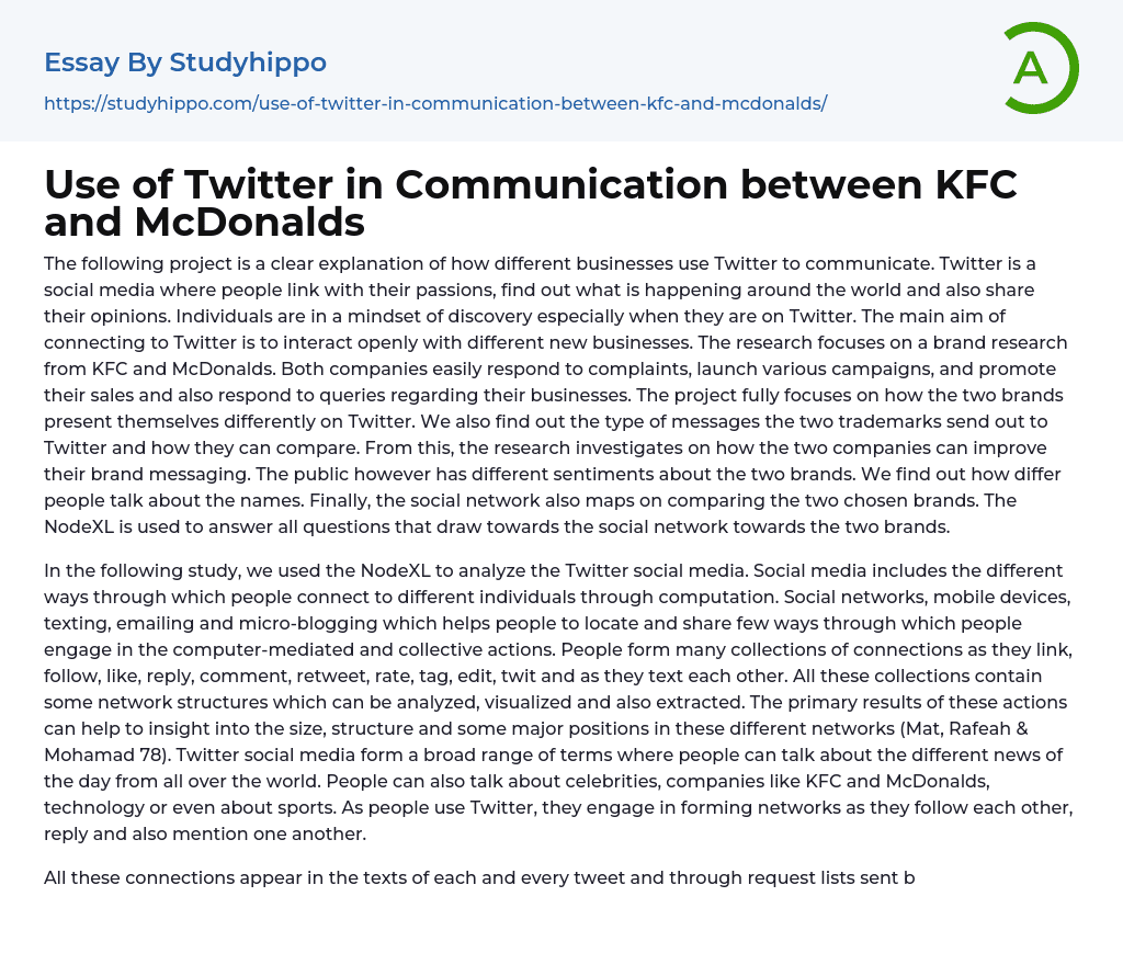 Use of Twitter in Communication between KFC and McDonalds Essay Example