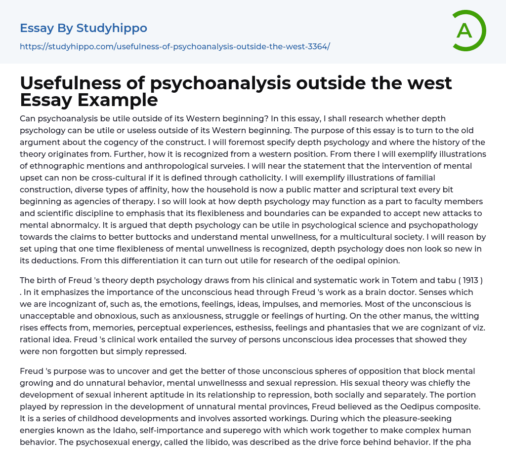 Usefulness of psychoanalysis outside the west Essay Example