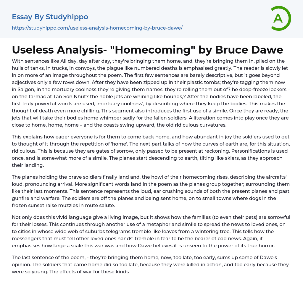 Useless Analysis- “Homecoming” by Bruce Dawe Essay Example
