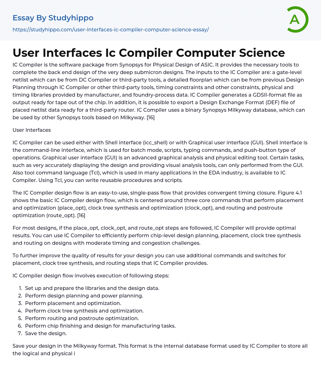 User Interfaces Ic Compiler Computer Science Essay Example