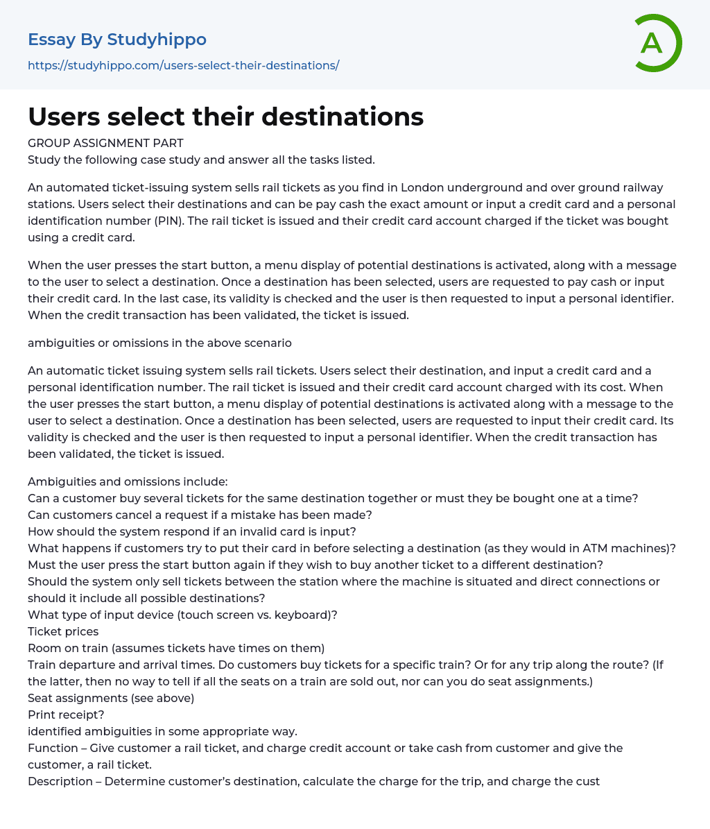 Users select their destinations Essay Example
