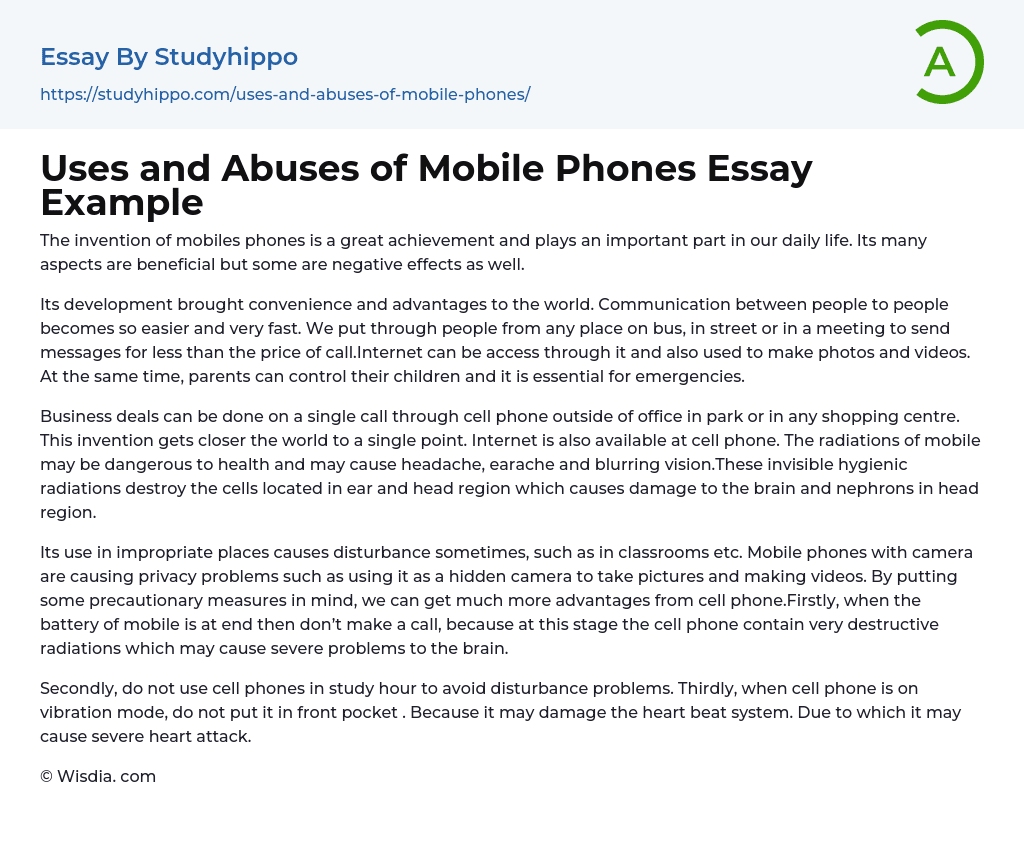 Uses and Abuses of Mobile Phones Essay Example
