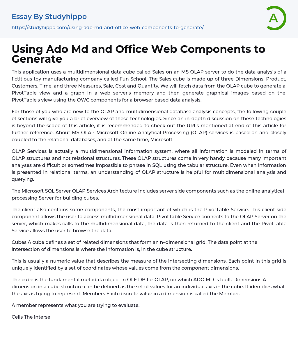 Using Ado Md and Office Web Components to Generate Essay Example
