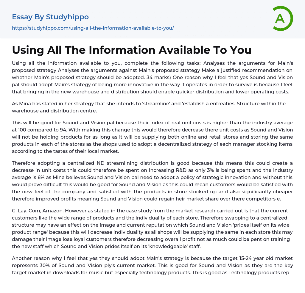 Using All The Information Available To You Essay Example