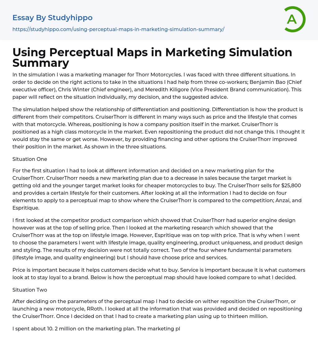 Using Perceptual Maps in Marketing Simulation Summary Essay Example