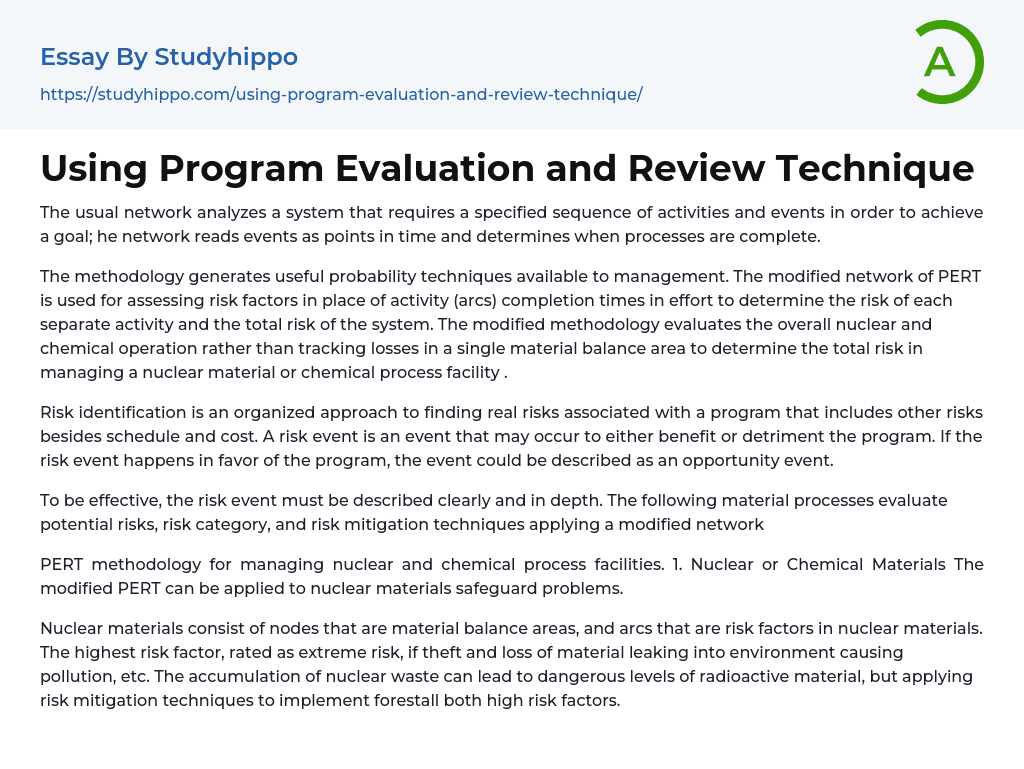 Using Program Evaluation and Review Technique Essay Example