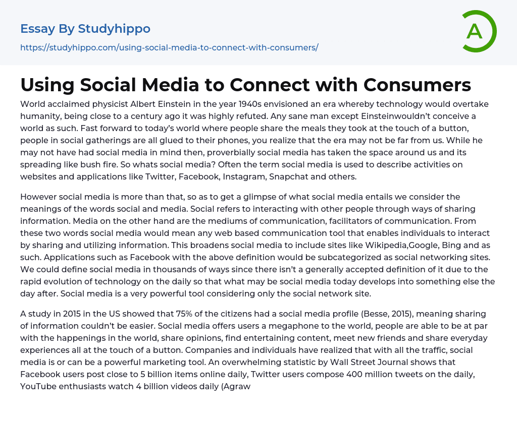 Using Social Media to Connect with Consumers Essay Example
