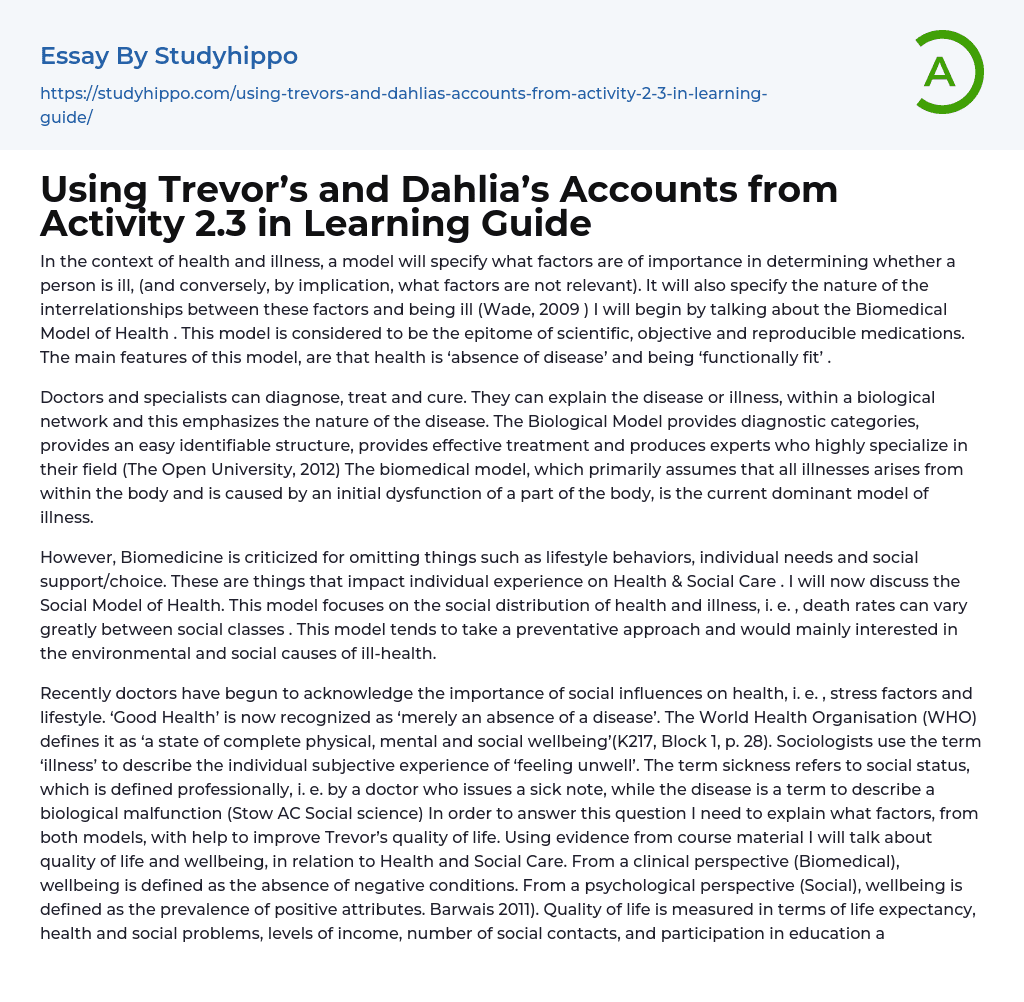 Using Trevor’s and Dahlia’s Accounts from Activity 2.3 in Learning Guide Essay Example