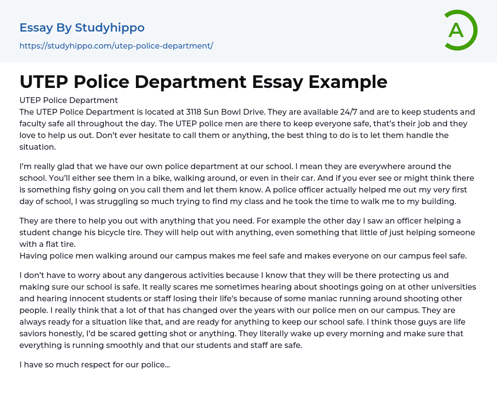 UTEP Police Department Essay Example