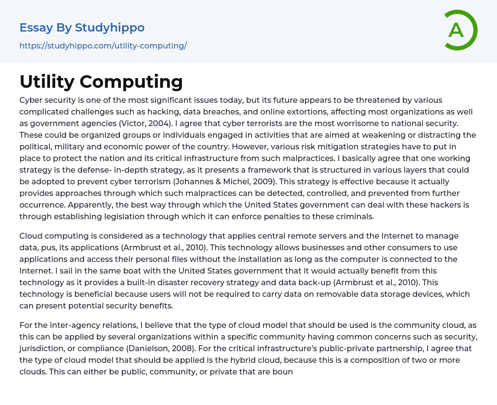 Utility Computing Essay Example