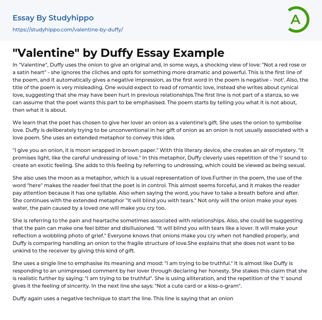 “Valentine” by Duffy Essay Example