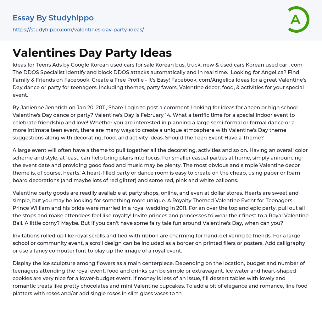 Valentines Day Party Ideas Essay Example
