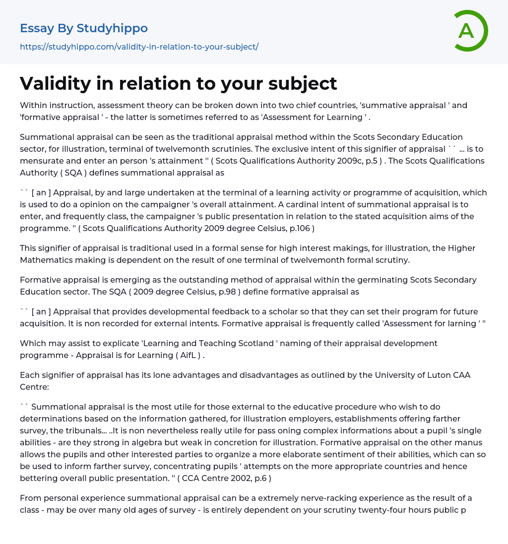 Validity in relation to your subject Essay Example