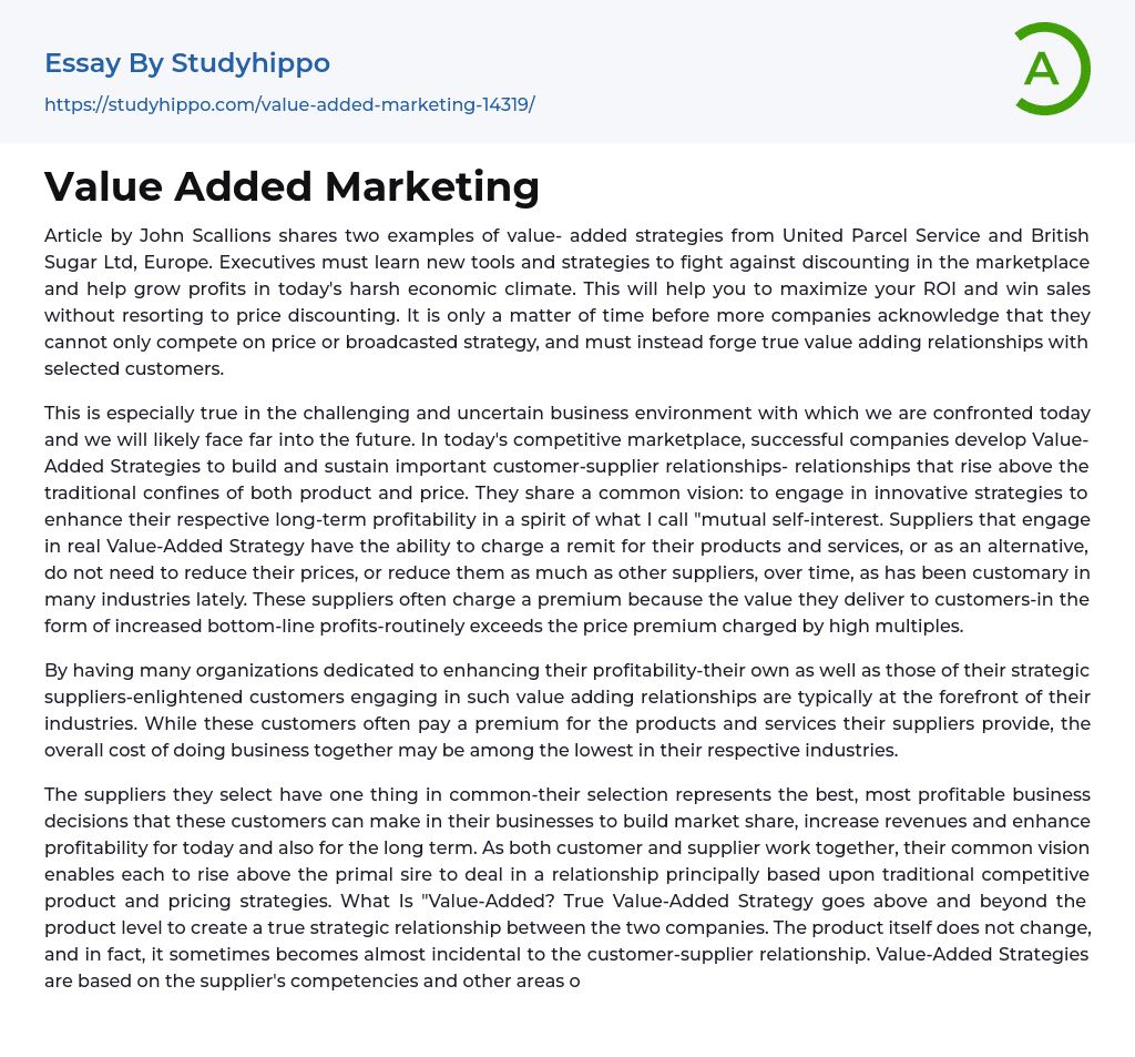 Value Added Marketing Essay Example
