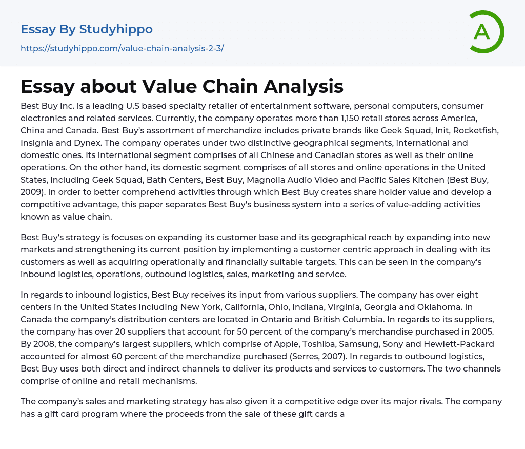 Essay about Value Chain Analysis