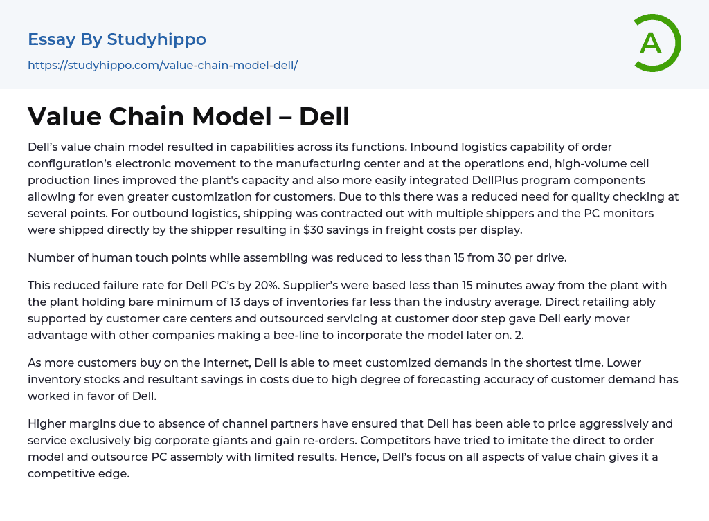 Value Chain Model – Dell Essay Example