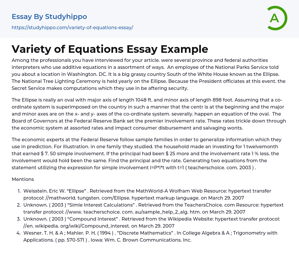 Variety of Equations Essay Example